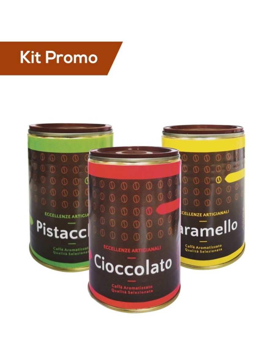 Click Cafe Caffe In Grani Macinato E Solubile | Box 3 Barattoli Di Caffe Al Caramello, Pistacchio E Cioccolato