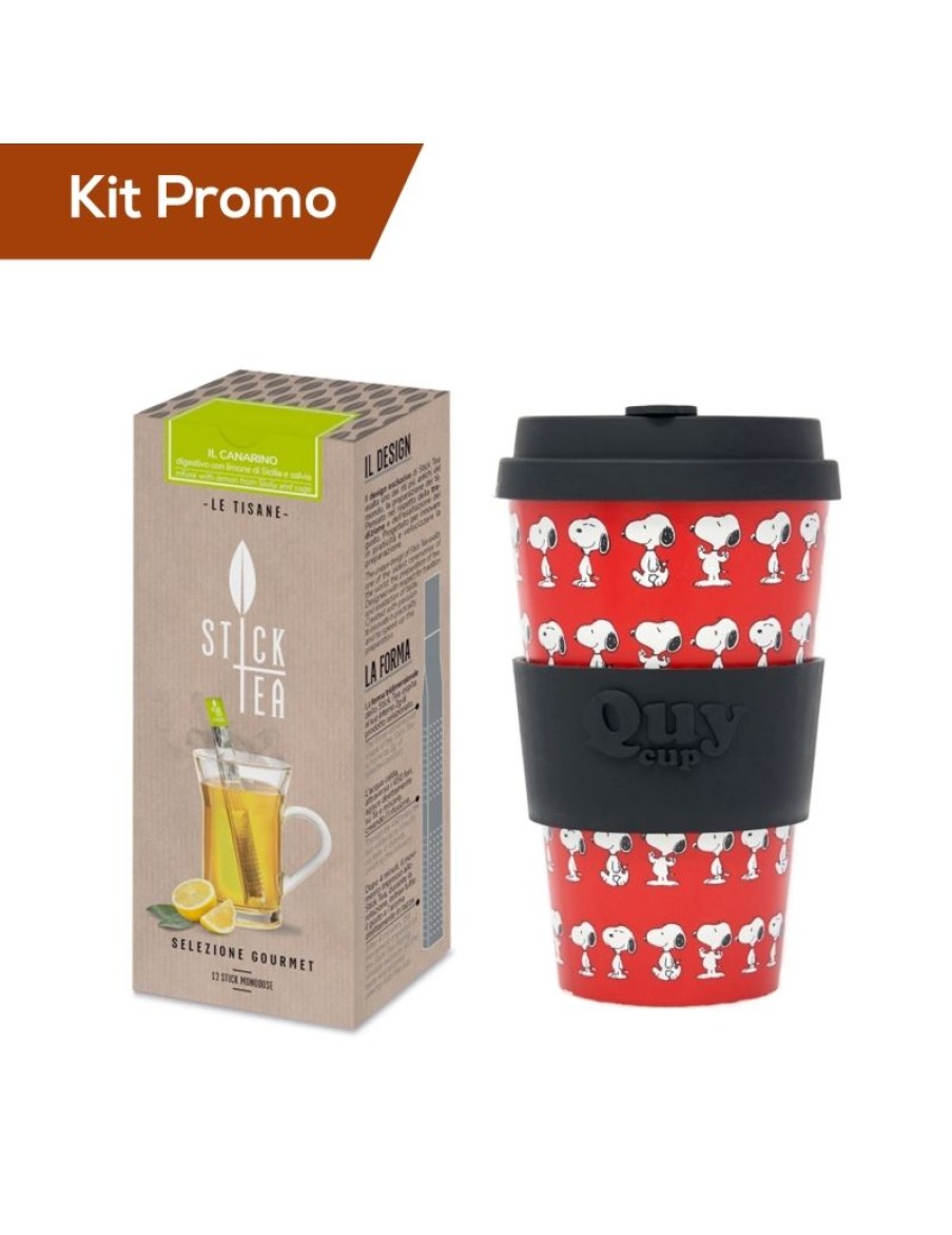 Click Cafe Stick Tea Selezione Gourmet | Kit Stick Tea Tisana Digestiva Con Quy Cup Snoopy Red 400 Ml