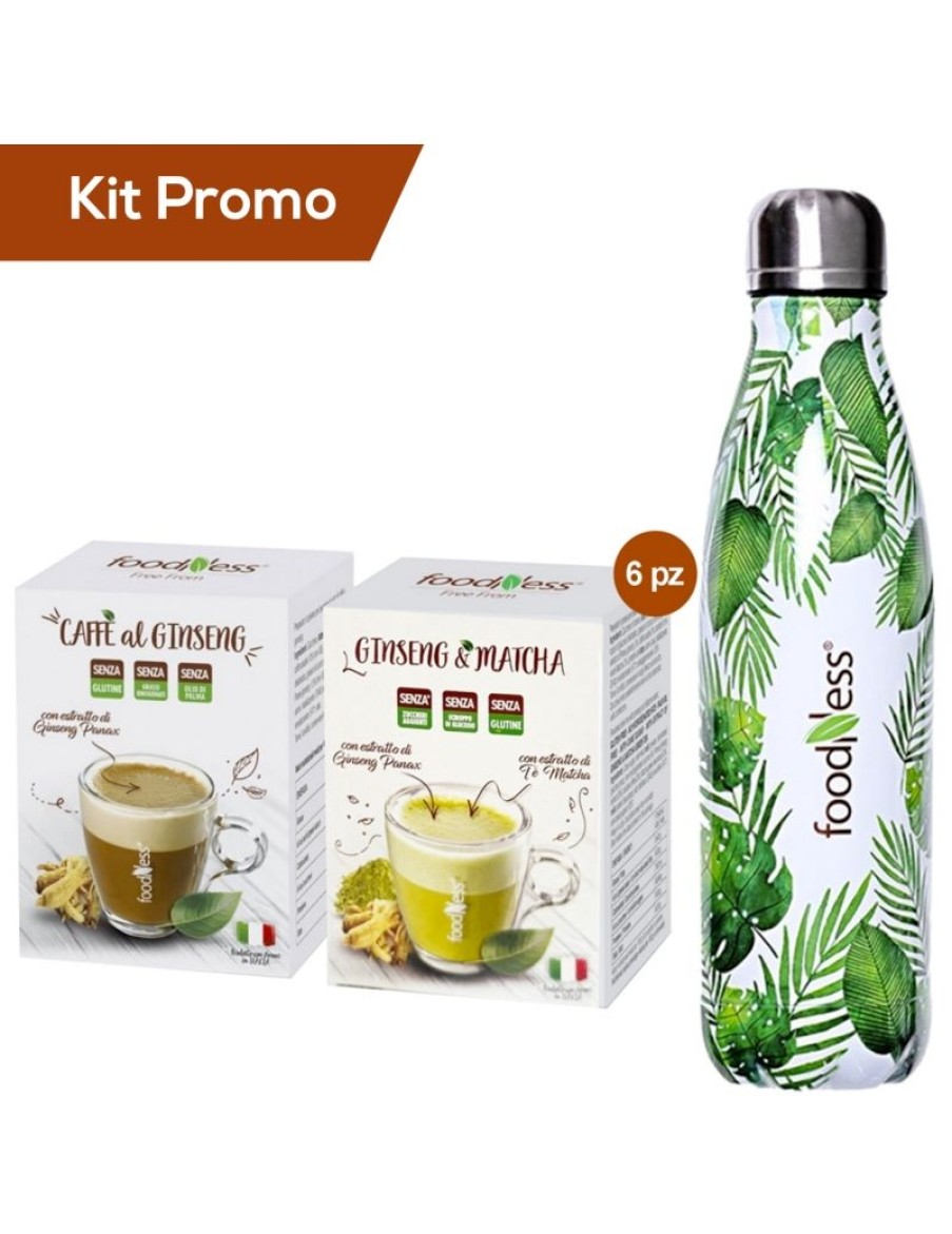 Click Cafe Caffe In Grani Macinato E Solubile | Box 6 Confezioni Caffe Al Ginseng Matcha E Caffe Al Ginseng Solubile, In Omaggio Borraccia Termica Foodness