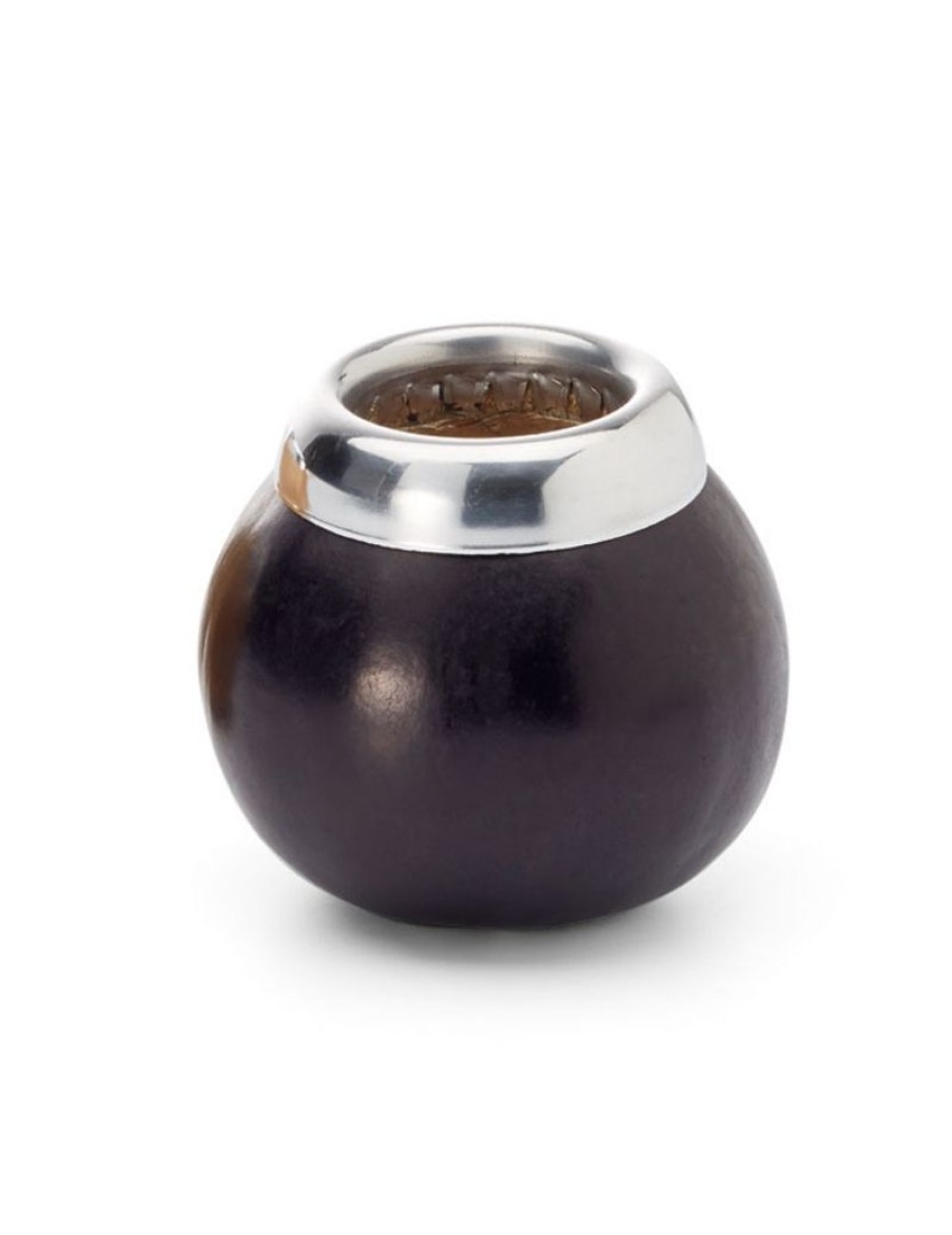 Click Cafe Erba Mate E Accessori | Calabash 7 Cm Nero Con Bordo In Metallo