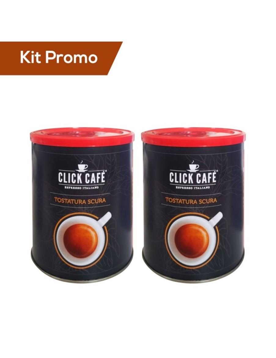 Click Cafe Caffe In Grani Macinato E Solubile | Box 2 Barattoli Caffe Macinato Tostatura Scura Da 250 Gr