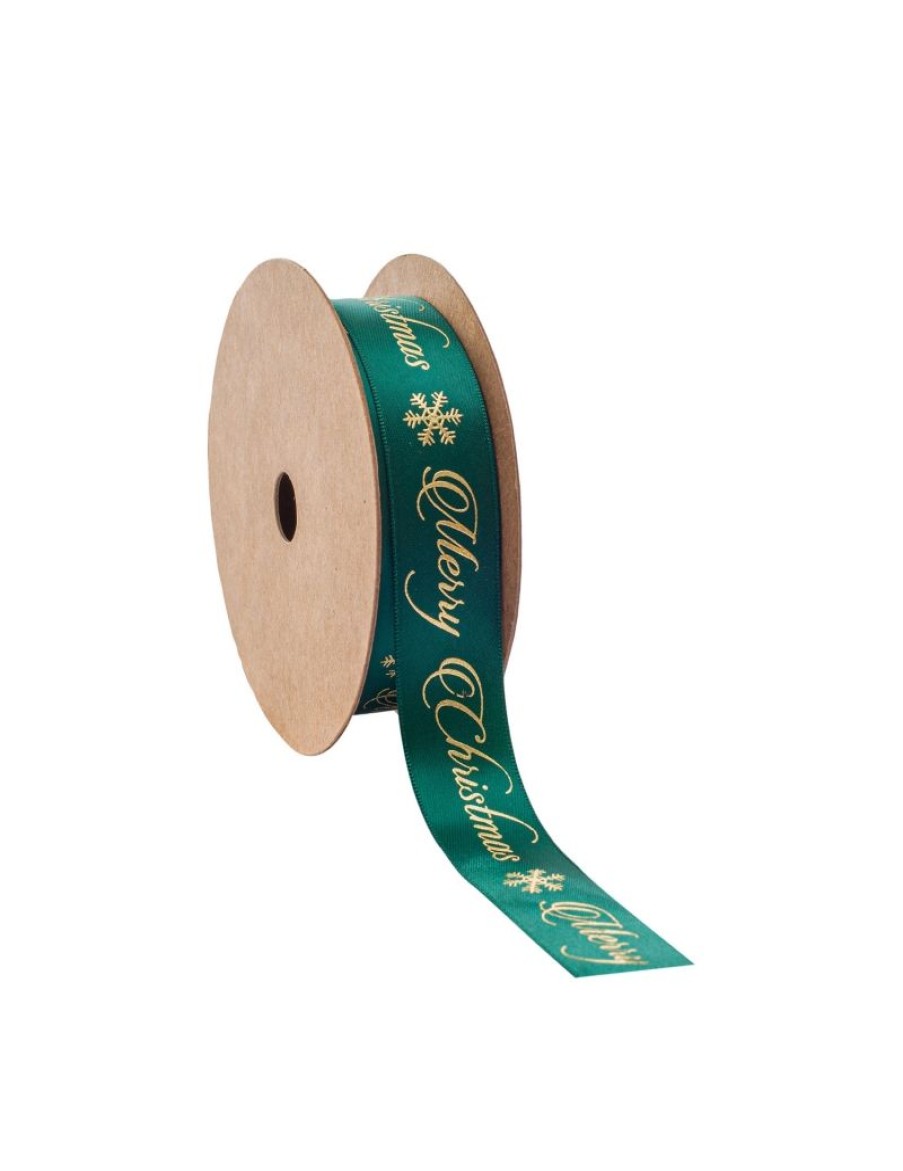 Click Cafe Carta Regalo E Biglietti Auguri | Nastro Doppio Raso Verde Scuro Merry Christmas Cm1,5X25M