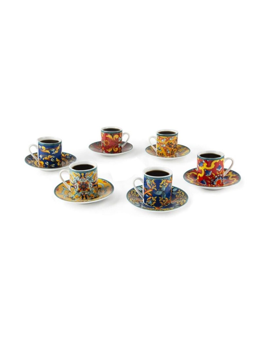 Click Cafe Tazzine Da Caffe E Tazze Mug | Conf.6 Tazze Caffe' Con Piattino - Maiolica