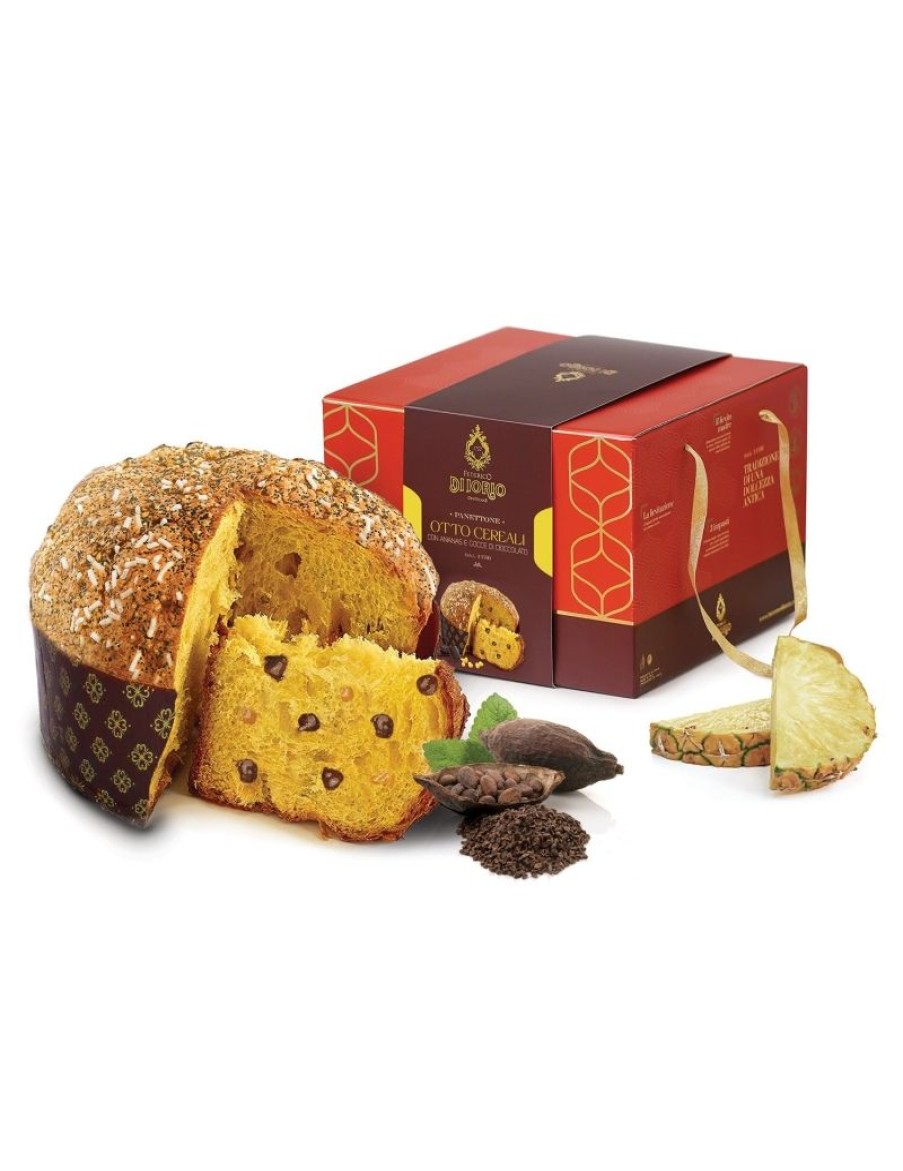 Click Cafe Biscotti Artigianali | Panettone 8 Cereali Con Gocce Di Cioccolato E Ananas 1000 Gr