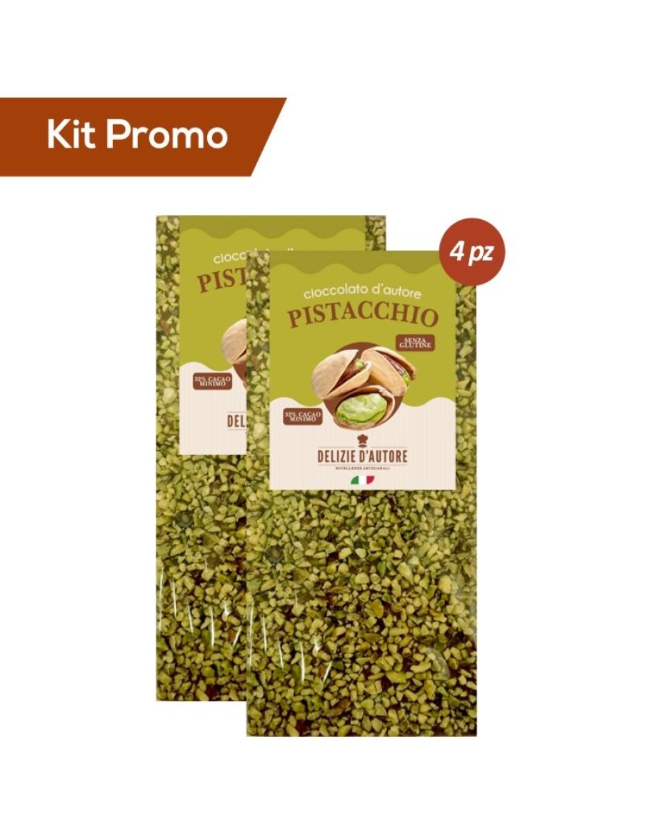 Click Cafe Cioccolato Artigianale | Kit 4 Tavolette Di Cioccolato Al Latte Con Granella Di Pistacchio