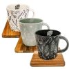 Click Cafe Tazzine Da Caffe E Tazze Mug | Mug Bone China 0.35L Con Sottotazza In Legno Di Acacia 3 Decorazioni