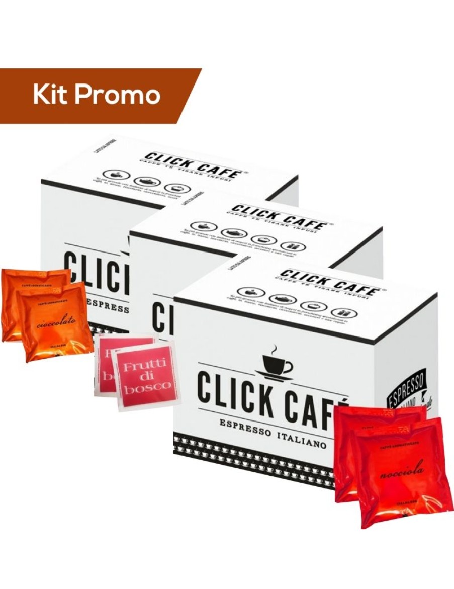 Click Cafe Cialde Caffe | Box 150 Cialde Assortite, Nocciola, Cioccolato E Infuso Ai Frutti Di Bosco