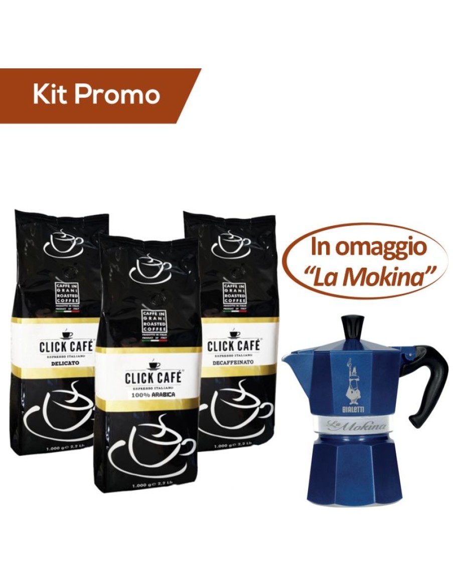 Click Cafe Macchine Moka Per Caffe Macinato | Box 3 Sacchetti Caffe In Grani + In Omaggio "La Mokina" Bialetti