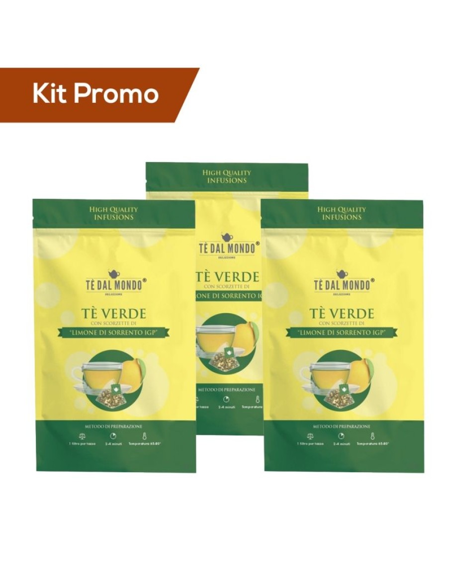 Click Cafe Piramidali Te Dal Mondo | Kit 3 Doypack Te Verde Con Scorzette Di "Limone Di Sorrento Igp"