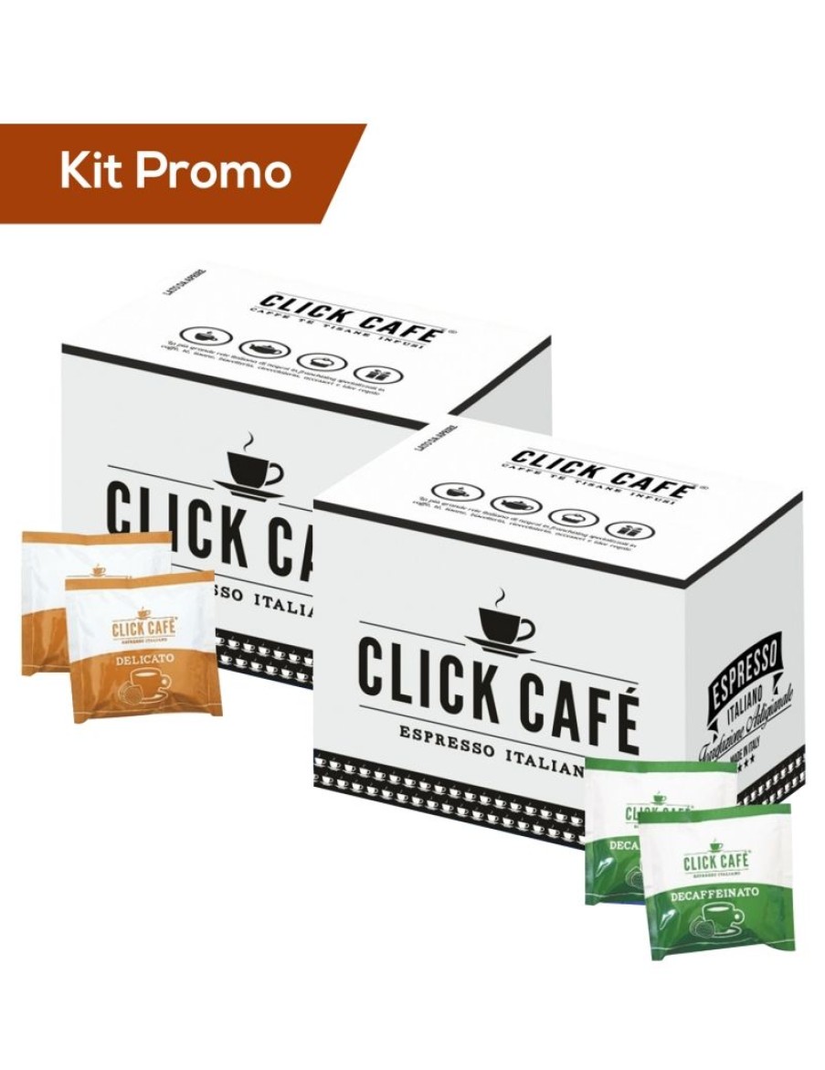 Click Cafe Cialde Caffe | Box 200 Cialde In Carta Filtro Miscela Decaffeinato E Miscela Delicato