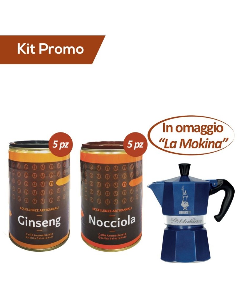 Click Cafe Macchine Moka Per Caffe Macinato | Box 10 Barattoli Caffe Macinato Ginseng E Nocciola + In Omaggio "La Mokina" Bialetti