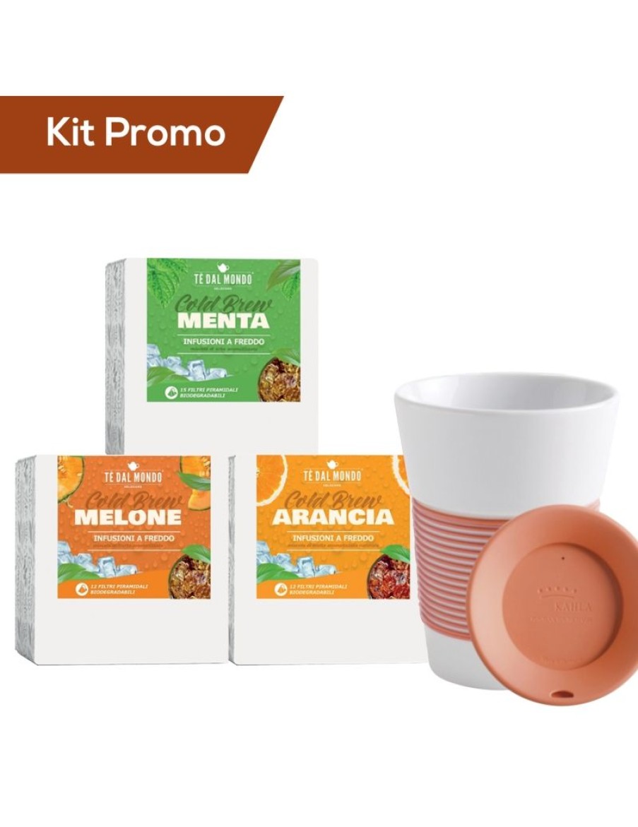 Click Cafe Piramidali Te Dal Mondo | Box 3 Astucci Infusi A Freddo + Tazza Kahla Arancio In Porcellana