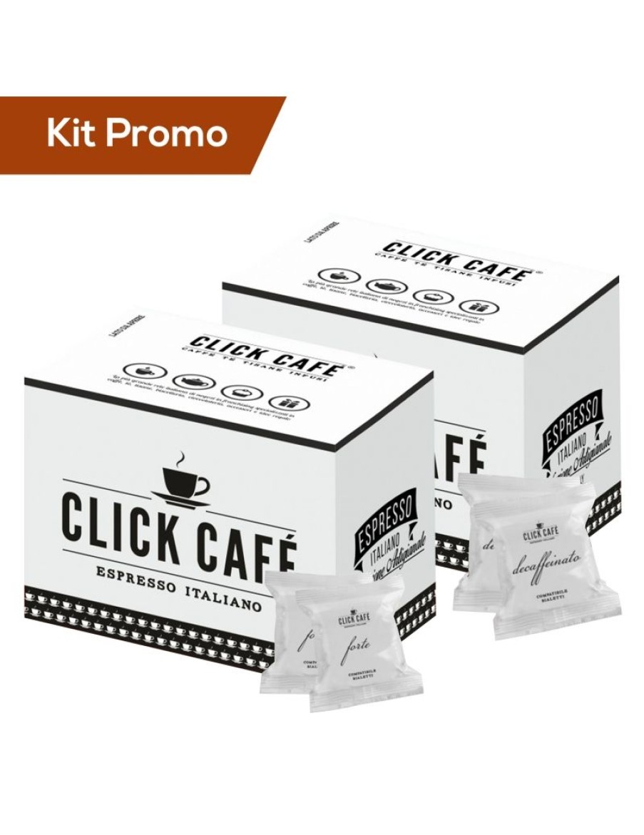 Click Cafe Capsule Compatibili Bialetti* | Box 200 Capsule Click Cafe Miscela Forte E Decaffeinato, Compatibile Bialetti