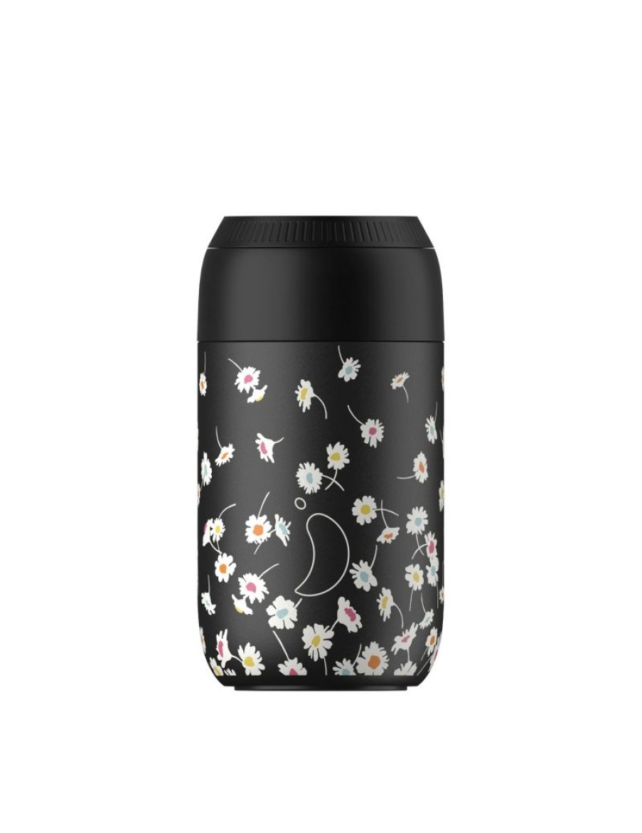 Click Cafe Borracce&Tazze Termiche E Accessori | Tazza Termica Chilly'S 340 Ml Serie 2 Fondo Nero Con Fiori