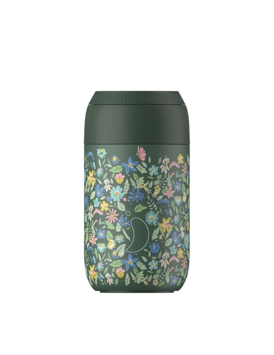 Click Cafe Borracce&Tazze Termiche E Accessori | Tazza Termica Chilly'S 340 Ml Serie 2 Fondo Verde Con Fiori