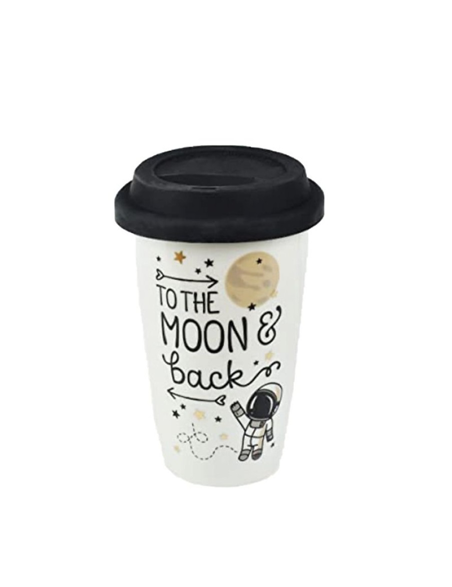 Click Cafe Tazzine Da Caffe E Tazze Mug | Bicchiere To The Moon & Back Porcellana Con Tappo In Silicone 300Ml