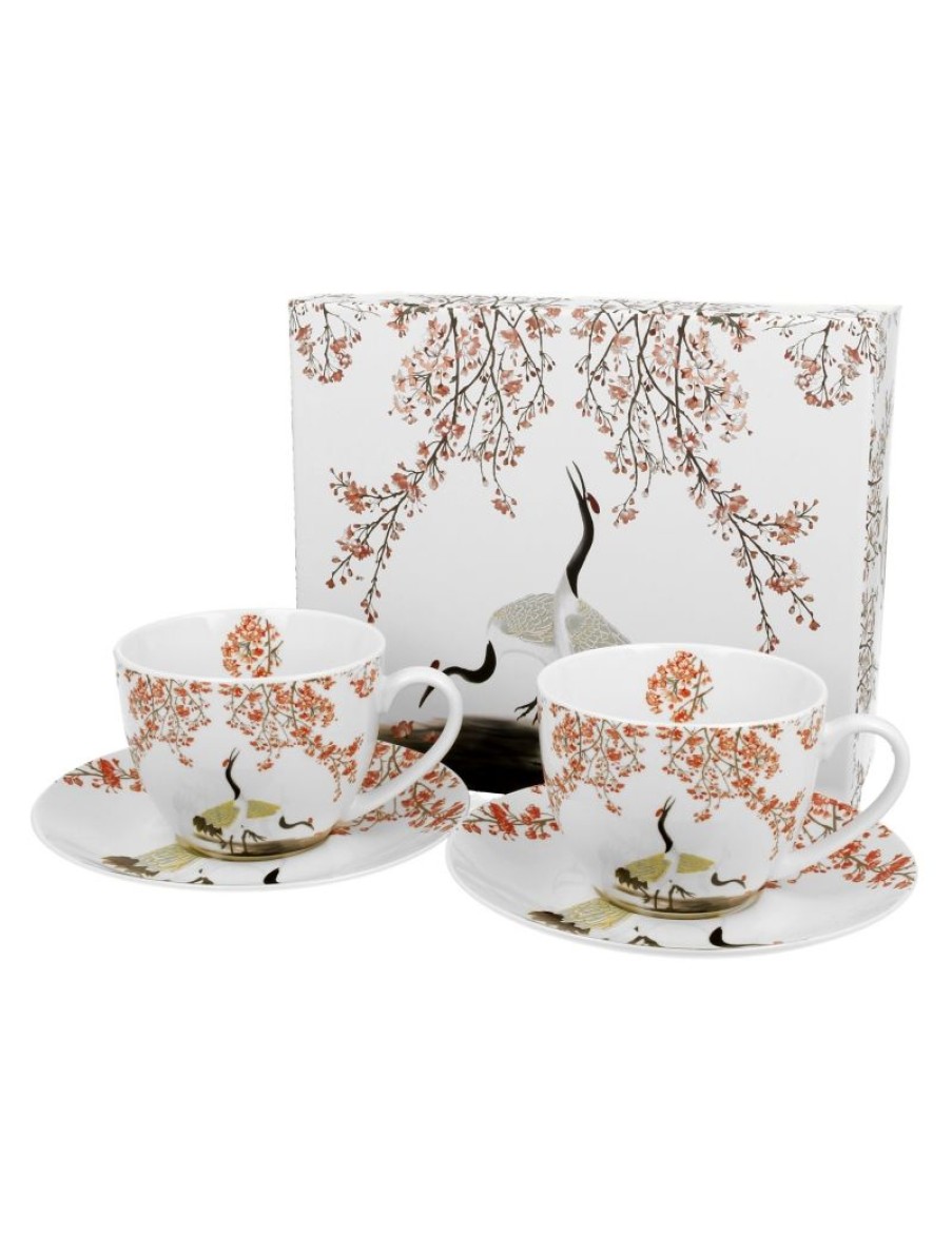 Click Cafe Tazze Da Te E Teiere | Set 2 Tazze Cappucino Con Piattino Fiori Di Ciliegio Sakura Gift Box