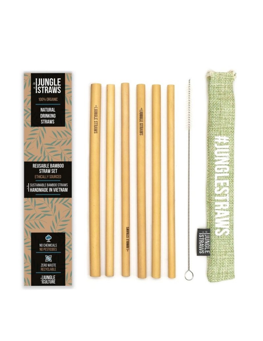 Click Cafe Accessori Da Te E Caffe | Kit 6 Cannucce In Bamboo, 1Spazzolino, 1 Sacchetto Verde