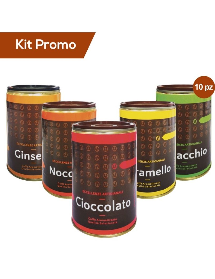 Click Cafe Caffe In Grani Macinato E Solubile | Box 10 Barattoli Di Caffe Al Ginseng, Pistacchio, Nocciola, Cioccolato E Caramello