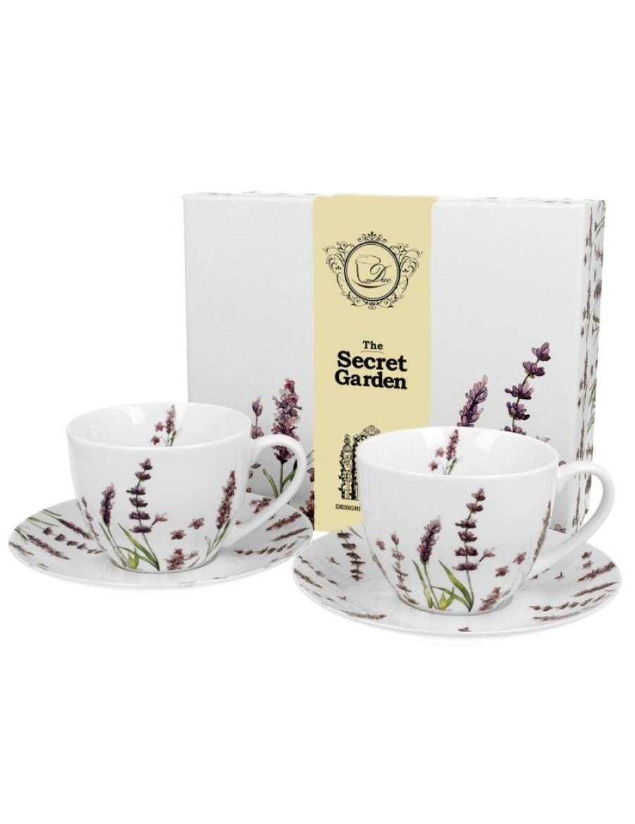 Click Cafe Tazze Da Te E Teiere | Set 2 Tazze Cappucino Con Piattino Lavanda In Gift Box