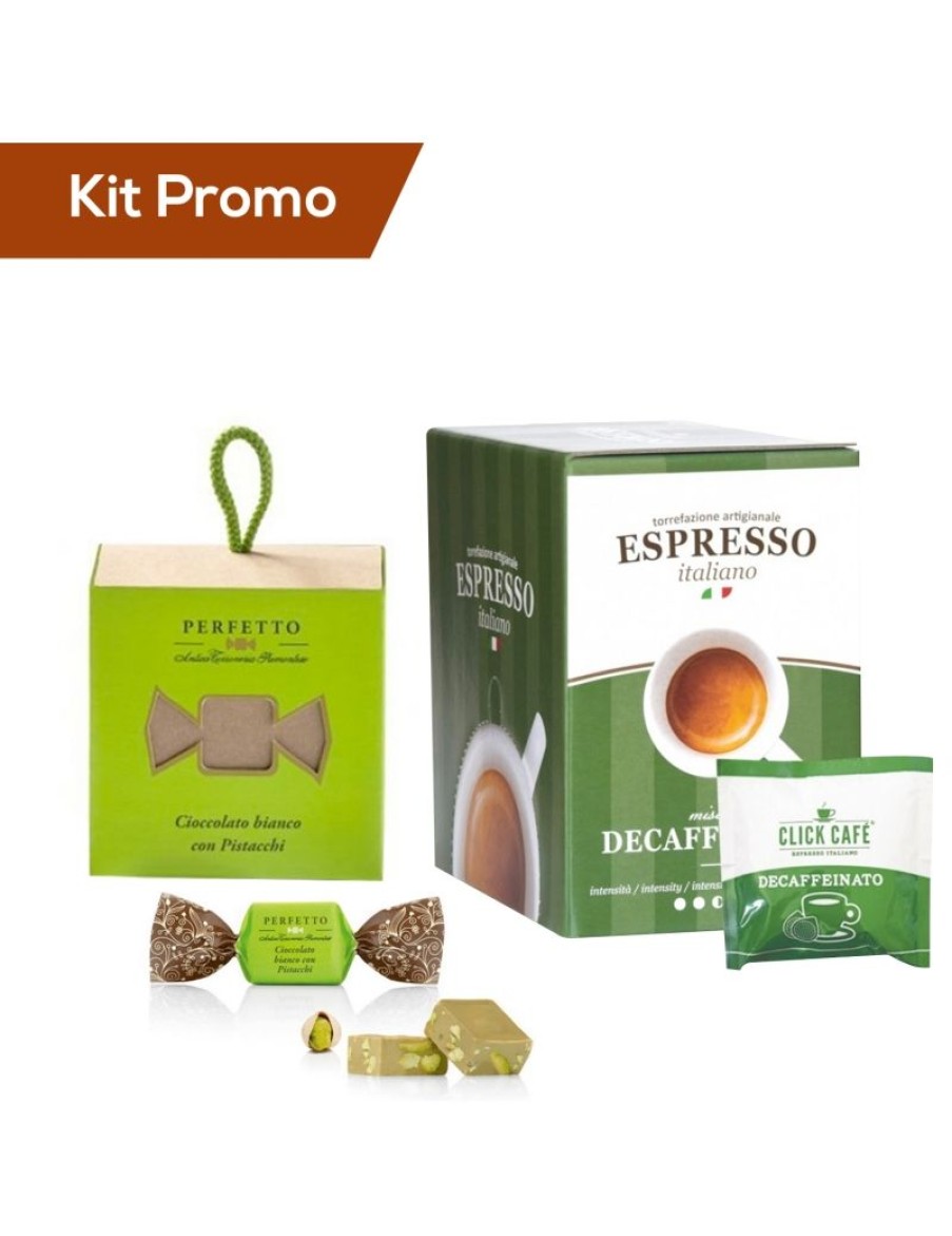 Click Cafe Cialde Caffe | Kit 30 Cialde Di Caffe Decaffeinato Con Cioccolatini Al Cioccolato Bianco Con Pistacchi