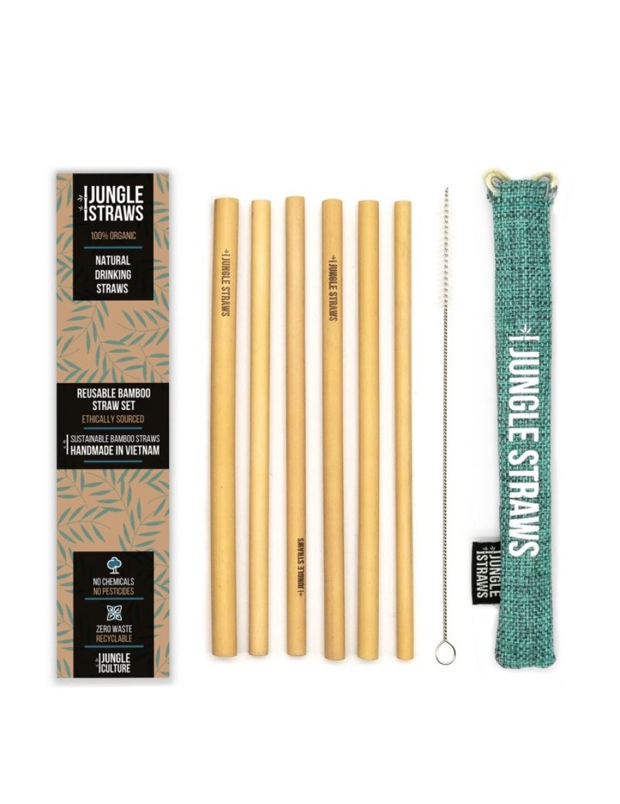 Click Cafe Accessori Da Te E Caffe | Kit 6 Cannucce In Bamboo, 1Spazzolino, 1 Sacchetto Celeste