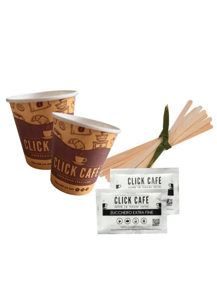 Click Cafe Capsule Compatibili Nespresso | Kit Accessori Caffe Monouso Click Cafe Con Zucchero Bianco