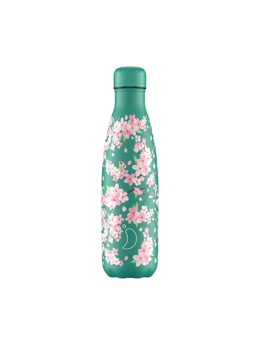 Click Cafe Borracce&Tazze Termiche E Accessori | Chilly'S Bottle 500 Ml Fiori Di Ciliegio Fondo Verde