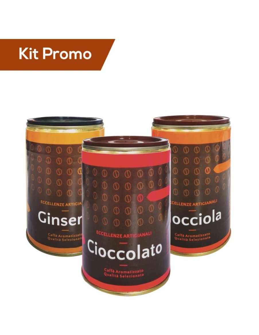 Click Cafe Caffe In Grani Macinato E Solubile | Box 3 Barattoli Di Caffe Al Ginseng, Cioccolato E Nocciola