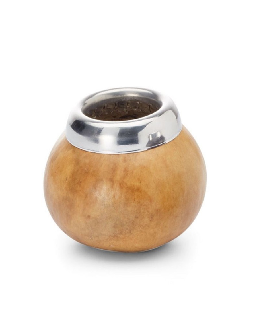 Click Cafe Erba Mate E Accessori | Calabash 7 Cm Beige Con Bordo In Metallo