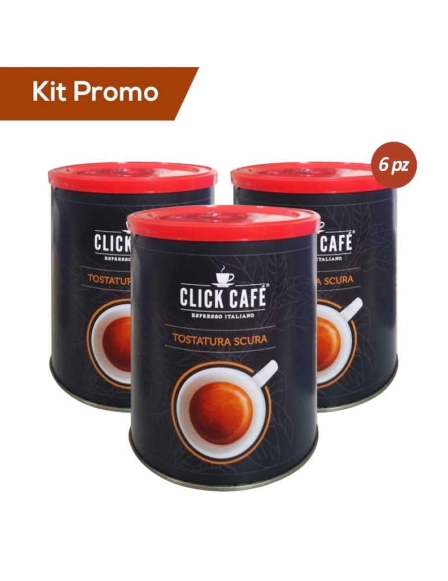 Click Cafe Caffe In Grani Macinato E Solubile | Box 6 Barattoli Di Caffe Macinato, Tostatura Scura