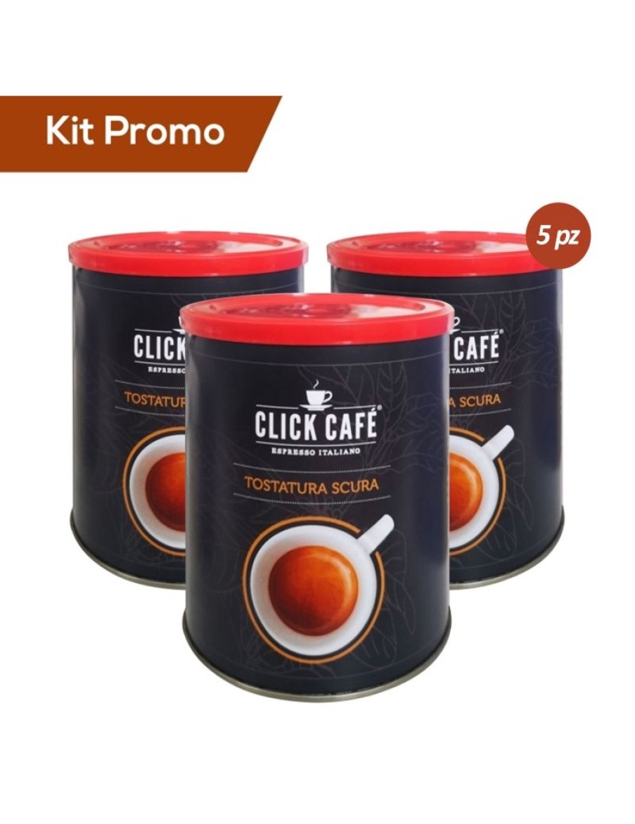 Click Cafe Caffe In Grani Macinato E Solubile | Box 5 Barattoli Di Caffe Macinato, Tostatura Scura