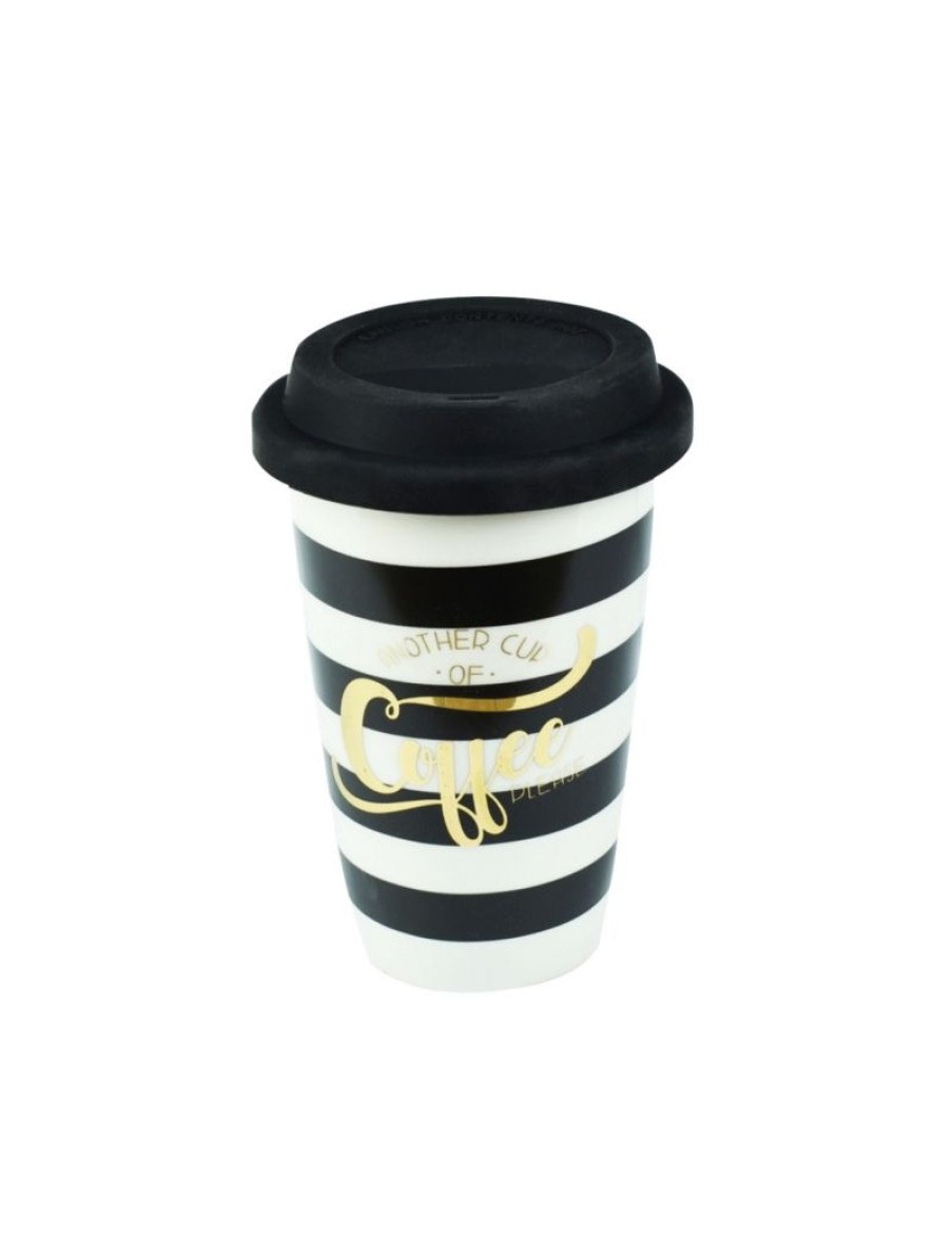 Click Cafe Tazzine Da Caffe E Tazze Mug | Bicchiere A Strisce In Porcellana Con Tappo In Silicone 300Ml