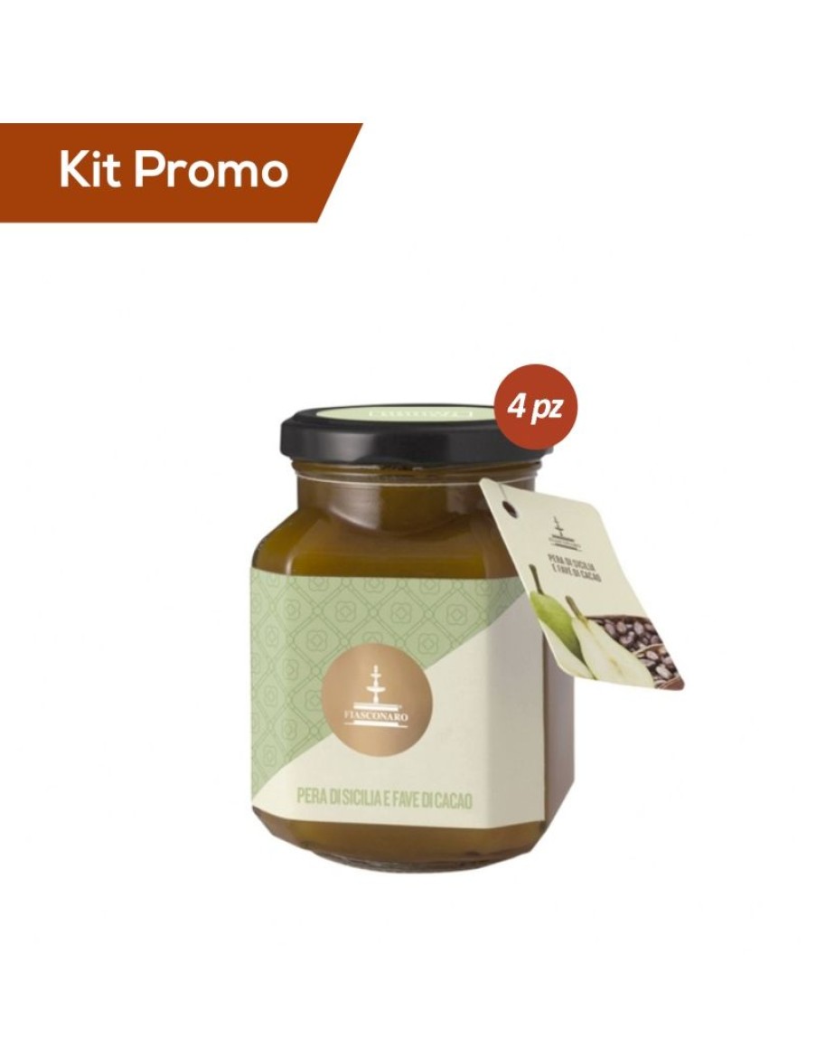 Click Cafe Miele E Marmellata Artigianale E Bio | Box 4 Vasetti Di Preparazione Di Frutta Con Pera Di Sicilia E Fave Di Cacao