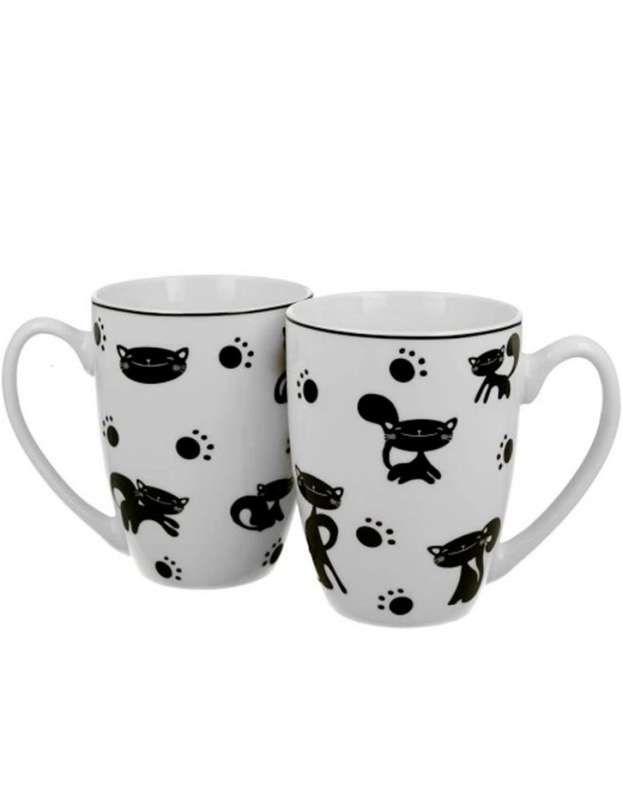 Click Cafe Tazzine Da Caffe E Tazze Mug | Set 2 Mugs In Porcellana Gatto Nero In Confezione Regalo 380 Ml