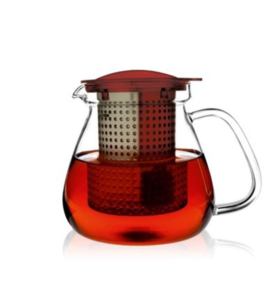 Click Cafe Tazze Da Te E Teiere | Teiera In Vetro Con Tappo Rosso E Filtro Integrato 1L