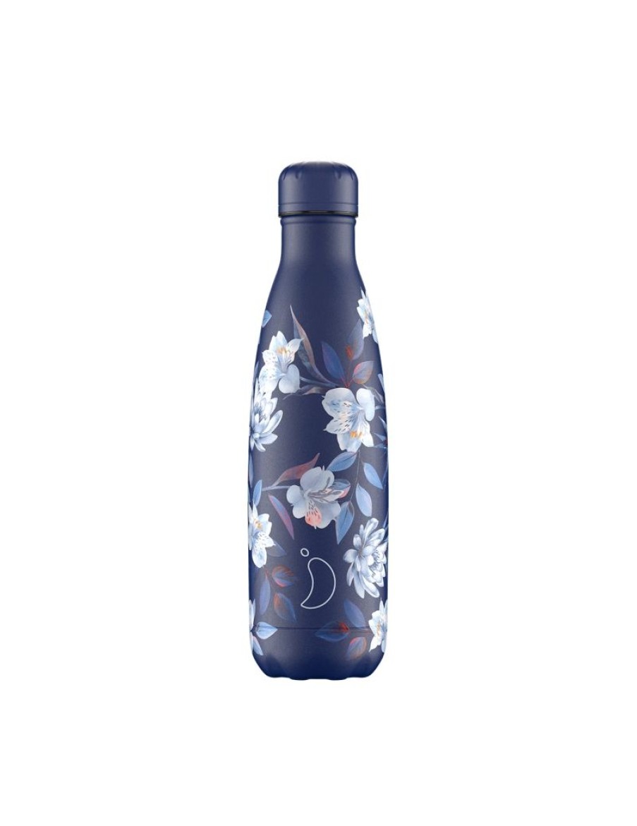 Click Cafe Borracce&Tazze Termiche E Accessori | Chilly'S Bottle 500 Ml Fiori Fondo Blue