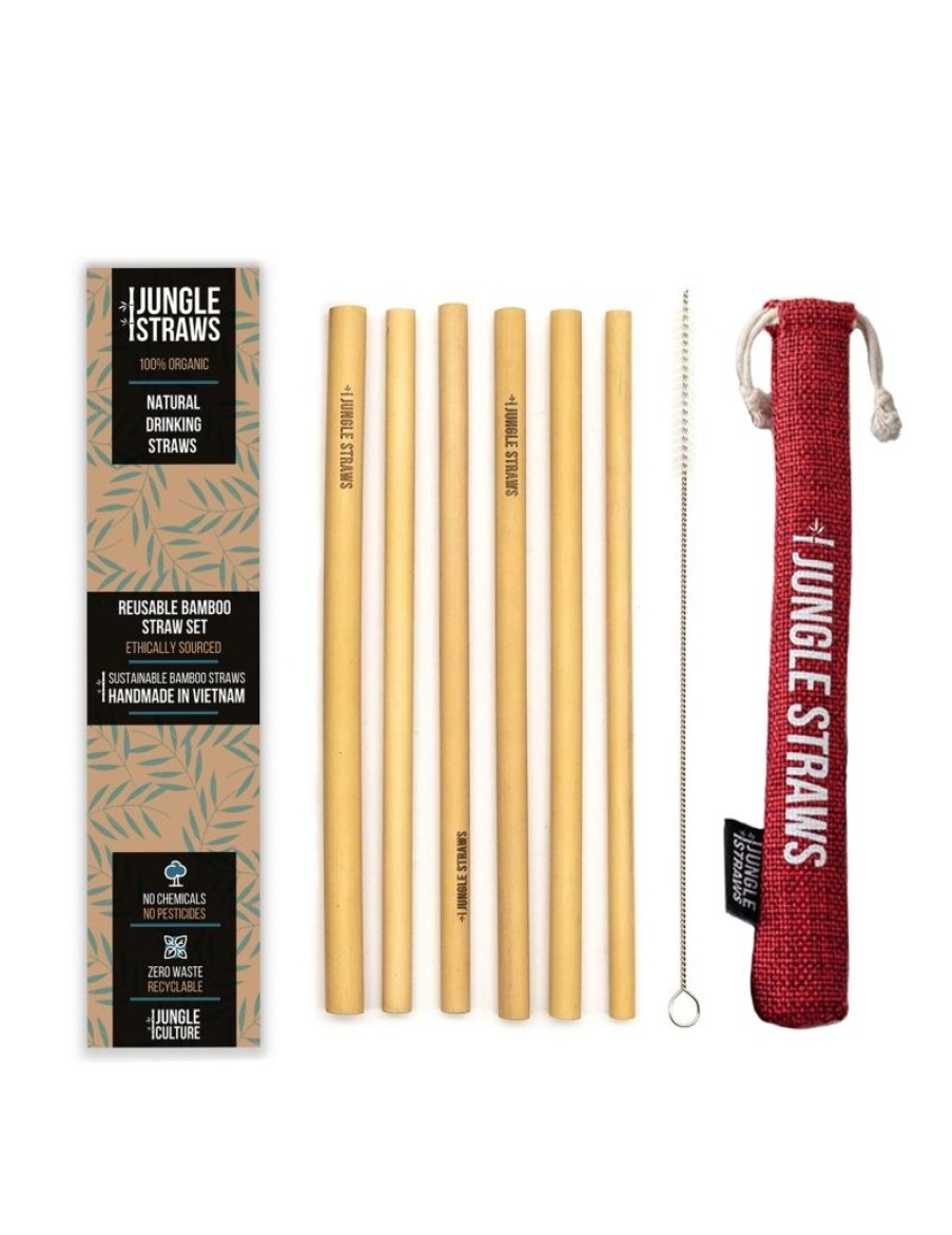 Click Cafe Accessori Da Te E Caffe | Kit 6 Cannucce In Bamboo, 1Spazzolino, 1 Sacchetto Rosso