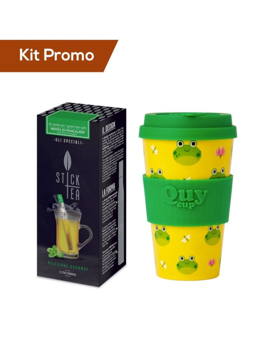 Click Cafe Stick Tea Selezione Gourmet | Kit Stick Tea Te Verde Alla Menta Con Quy Cup Rana 400 Ml