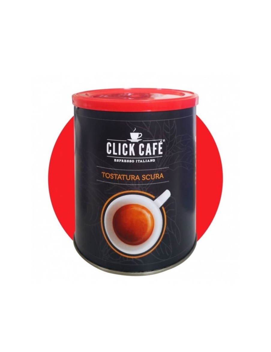 Click Cafe Caffe In Grani Macinato E Solubile | Caffe Macinato Tostatura Scura In Barattolo Da 250Gr