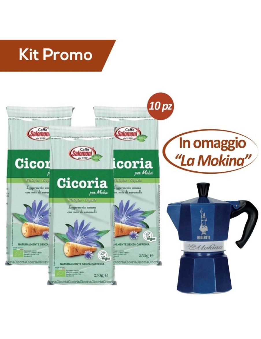 Click Cafe Macchine Moka Per Caffe Macinato | Box 10 Sacchetti Cicoria Bio Vegana+ In Omaggio "La Mokina" Bialetti