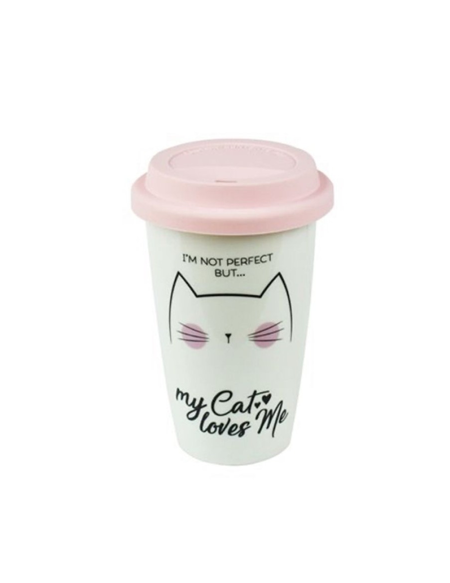 Click Cafe Tazzine Da Caffe E Tazze Mug | Bicchiere Gatto In Porcellana Con Tappo In Silicone 300Ml