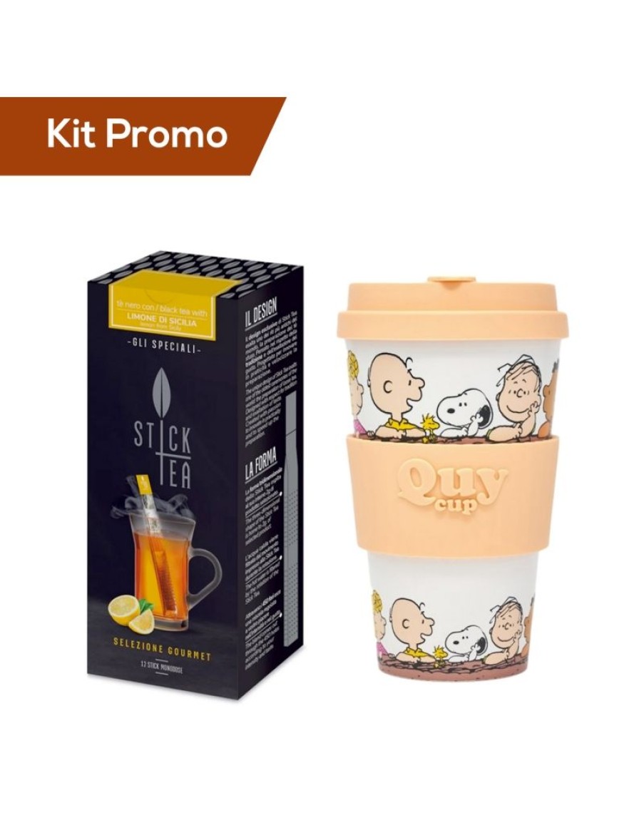 Click Cafe Stick Tea Selezione Gourmet | Kit Stick Tea Te Nero Al Limone Con Quy Cup Snoopy 400 Ml