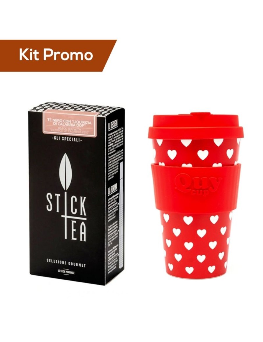 Click Cafe Stick Tea Selezione Gourmet | Kit Stick Tea Te Nero Alla Liquirizia Con Quy Cup Cuori 400 Ml