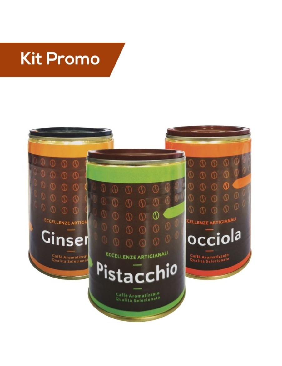 Click Cafe Caffe In Grani Macinato E Solubile | Box 3 Barattoli Di Caffe Al Ginseng, Pistacchio E Nocciola