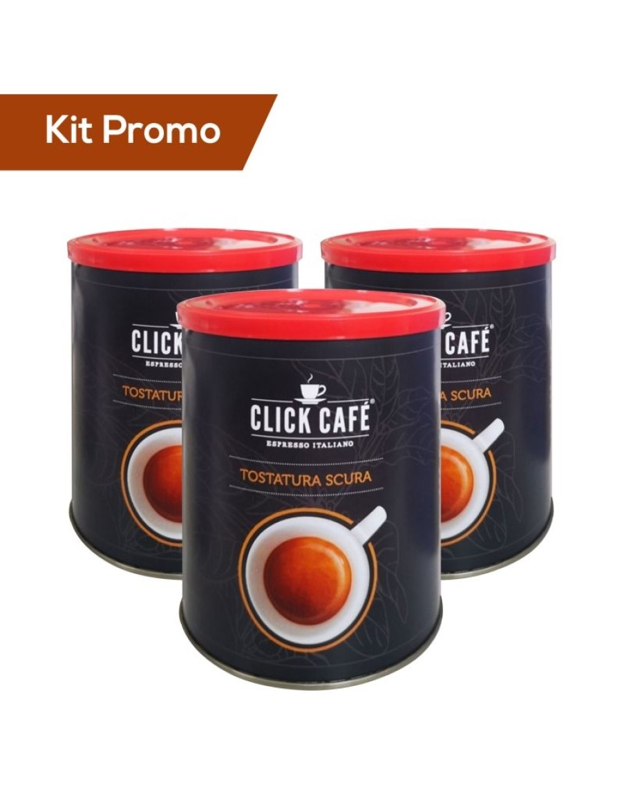 Click Cafe Caffe In Grani Macinato E Solubile | Box 3 Barattoli Di Caffe Macinato, Tostatura Scura