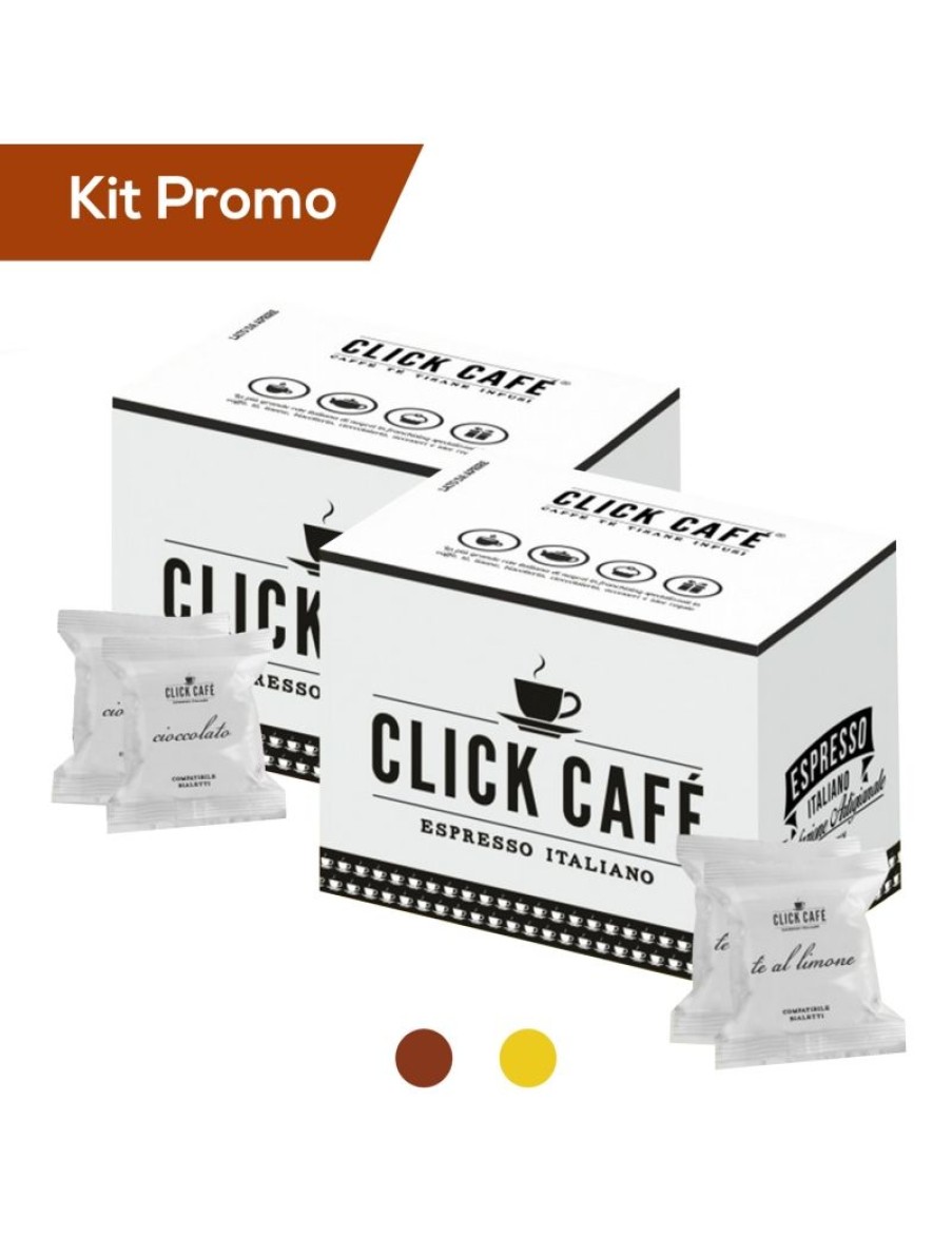 Click Cafe Capsule Compatibili Uno System | Box 100 Capsule Cioccolato E Te Al Limone Compatibili Uno System