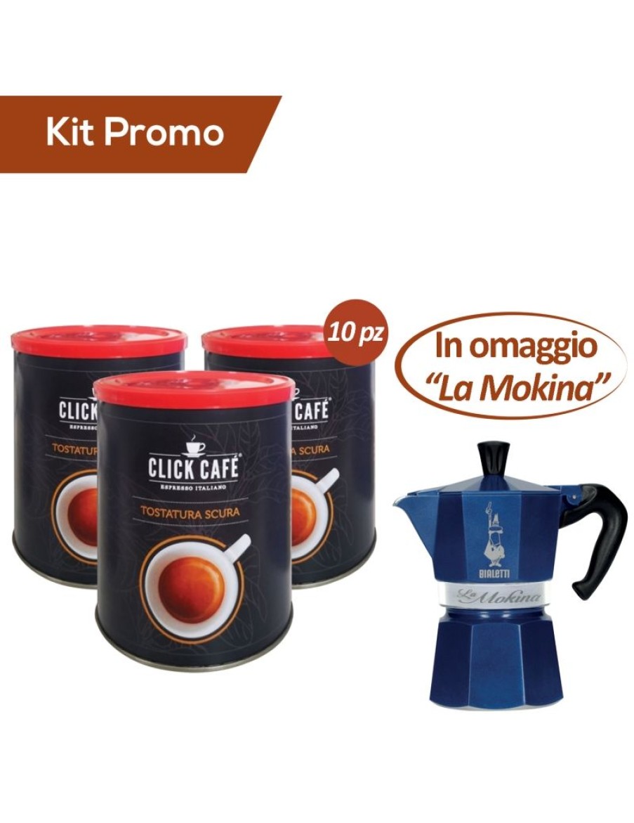 Click Cafe Macchine Moka Per Caffe Macinato | Box 10 Barattoli Di Caffe Macinato + In Omaggio "La Mokina" Bialetti