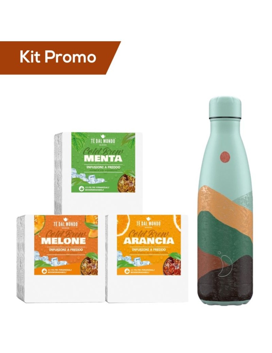 Click Cafe Piramidali Te Dal Mondo | Box 3 Astucci Infusi A Freddo + Chilly'S Bottle Linea Artist Mountains