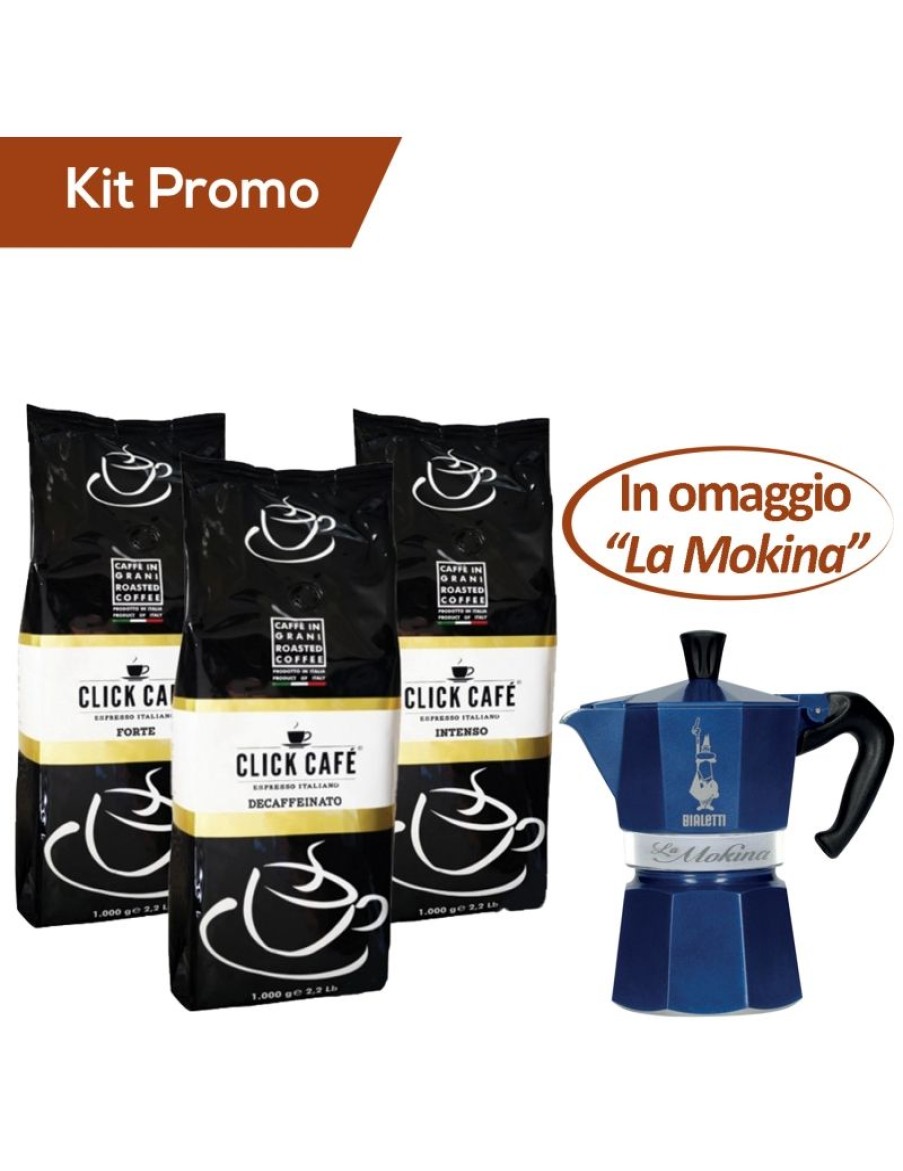 Click Cafe Macchine Moka Per Caffe Macinato | Box 3 Sacchetti Caffe In Grani + In Omaggio "La Mokina" Bialetti